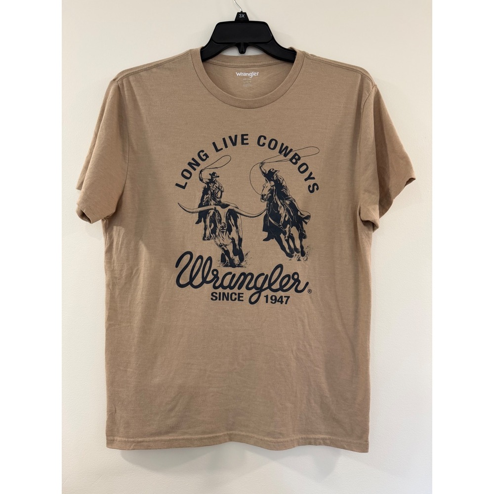 Wrangler Mens Long Live Cowboys Graphic T-Shirt Tan Brown Large